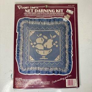 Vogart Crafts Net Darning Kit Pillow Fruit Bowl Lace Ruffle Backing 14x14 NOS